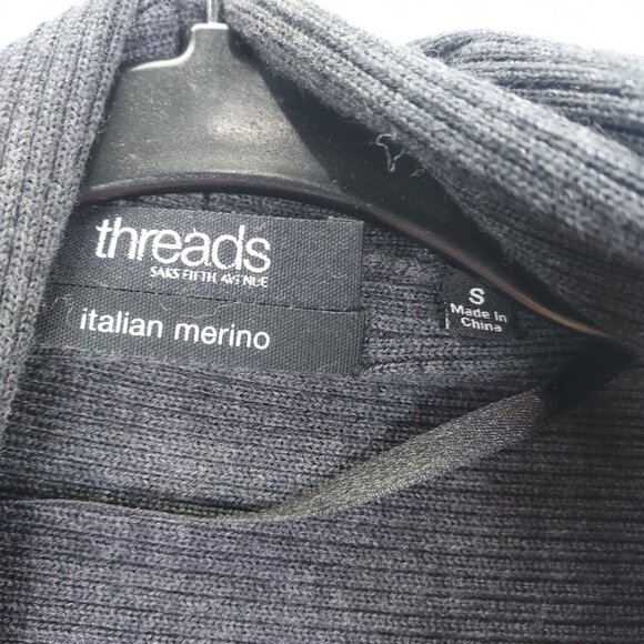 Threads by Saks Fifth Ave Cardigan Women Small Italian Merino Wool Grey Rib Knit - Picture 7 of 11